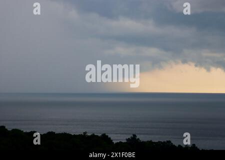 Dramatic and threathening storm clouds over Lake Erie in Northeast Ohio. Stock Photo