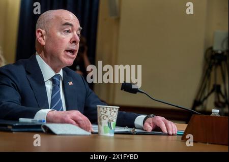 Washington, United States. 15th Feb, 2024. United States Secretary of Homeland Security Alejandro Mayorkas appears before a House Committee on Appropriations on April 16, 2024 in Washington, DC, USA. Photo by Rod Lamkey/CNP/ABACAPRESS.COM Credit: Abaca Press/Alamy Live News Stock Photo