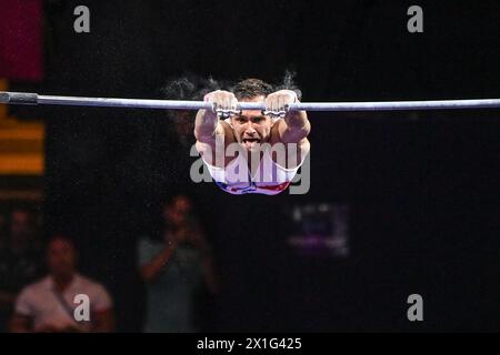 Paul Degouy (France). European Championships Munich 2022: Artistic Gymnastics, Men's Horizontal bar Finals Stock Photo