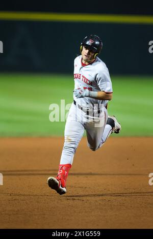 April 16, 2024: Austin Green #20 of Texas Tech comes around the bases following a home run. Arkansas defeated Texas Tech 9-8 in Fayetteville, AR. Richey Miller/CSM Stock Photo