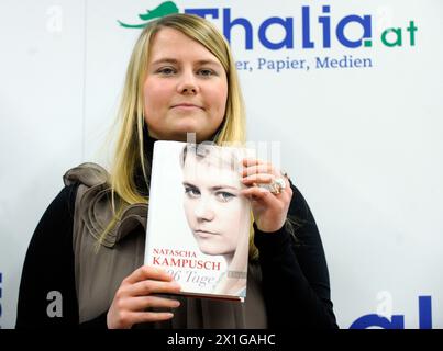 Austrian Natascha Kampusch presents her autobiography entitled '3096 days' in the bookstore 'Thalia' in Vienna on 9 September 2010. Kampusch was kidnapped at the age of 10 and held in a cellar for over eight years. - 20100909 PD1452 - Rechteinfo: Rights Managed (RM) Stock Photo