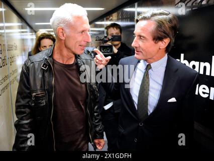 Eugene A., Austrian intensive care physician, and Peter Launsky-Tieffenthal, spokesman for the Foreign Ministry, on the occasion of the arrival of Eugene A.  at Wien-Schwechat airport on 28 September 2011. Eugene A. is allegedly responsible for the death of a paraplegic patient by omission of assistance and the administration of a high dose of opiates in February 2009 in the Rashid Hospital in the Arab emirates. - 20110928 PD0189 - Rechteinfo: Rights Managed (RM) Stock Photo