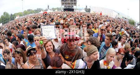 Fans attend the concert of German singer Jan Delay on the Space Stage during the FM4 Frequency 2012 music festival in St. Poelten, Austria, 16 August 2012. The music festival runs from 15 to 18 August. - 20120816 PD2799 - Rechteinfo: Rights Managed (RM) Stock Photo