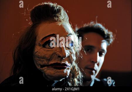 Vienna - Puppet artist and director Nikolaus Habjan during interview with Austria Presse Agentur on 10th January 2013. PICTURE:   Nikolaus Habjan with Elfriede Jelinek puppet - 20130110 PD8195 - Rechteinfo: Rights Managed (RM) Stock Photo