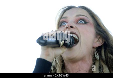 The band 'Huntress' performs during a concert at the Nova Rock 2014 festival in Nickelsdorf, Austria, 15 June 2014. The event runs from 13 to 15 June. - 20140615 PD2178 - Rechteinfo: Rights Managed (RM) Stock Photo