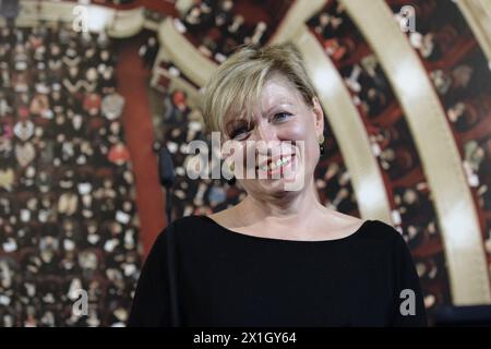 New director of the Burgtheater Vienna, Karin Bergmann poses for photographs during a press conference in Vienna, Austria, 14 October 2014. Interim director Karin Bergmann will remain on the fore of the Vienna Burgtheater at least until 30 August 2016. - 20141014 PD0424 - Rechteinfo: Rights Managed (RM) Stock Photo