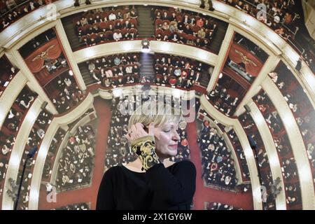 New director of the Burgtheater Vienna, Karin Bergmann poses for photographs during a press conference in Vienna, Austria, 14 October 2014. Interim director Karin Bergmann will remain on the fore of the Vienna Burgtheater at least until 30 August 2016. - 20141014 PD0486 - Rechteinfo: Rights Managed (RM) Stock Photo