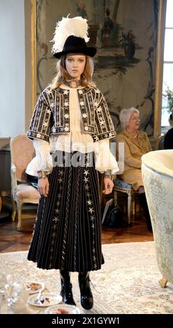 A model wears a creation by German designer Karl Lagerfeld as part of CHANEL Métiers d'art Paris fashion show, in Salzburg, Austria, 2 December 2014. - 20141202 PD2391 - Rechteinfo: Rights Managed (RM) Stock Photo