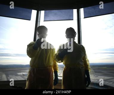 Following a decision by the Austrian health authorities, the body temperature of passengers on direct inbound flights from China will now be measured at Vienna International Airport with respect to coronavirus. 09 February 2020, Vienna, Austria. - 20160209 PD16259 - Rechteinfo: Rights Managed (RM) Stock Photo