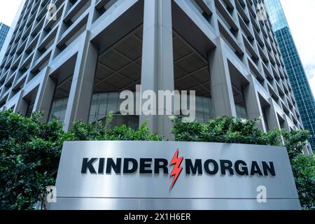 Houston, Texas, USA - April 14, 2024: The Kinder Morgan signage outside their headquarters in Houston, Texas, USA. Stock Photo