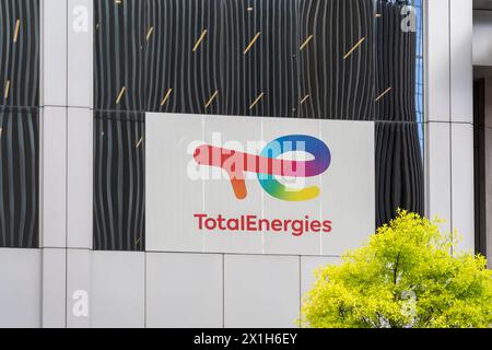 Houston, Texas, USA - April 4, 2024: TotalEnergies sign on the building in Houston, Texas, USA. Stock Photo