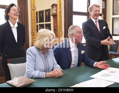 Prince Charles, Prince of Wales and Camilla, Duchess of Cornwall during a visit to the Musikverein, home of the 175 year old Vienna Philharmonic Orchestra on April 6, 2017 in Vienna, Austria. Their Royal Highnesses will observe a rehearsal of the Vienna Philharmonic Orchestra, with student participants of the Amadeus Project, and meet the conductor and musicians. - 20170406 PD1550 - Rechteinfo: Rights Managed (RM) Stock Photo