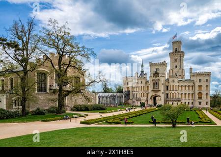 Famous white Hluboka Castle with beautiful park, historic chateau in Hluboka nad Vltavou in South Bohemia near Ceske Budejovice Stock Photo