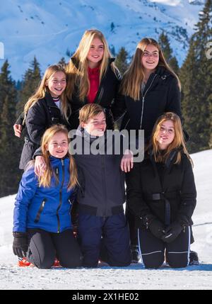 (LtoR) Princess Leonore, Princess Catharina-Amalia, Princess Eloise, Princess Ariane, Prince Claus-Casimir and Princess Alexia of the Netherlands during the annual photo call in Lech am Arlberg, Austria, 25 February 2019. The Dutch royal family have spent winter vacations here since 1959. - 20190225 PD2835 - Rechteinfo: Rights Managed (RM) Stock Photo