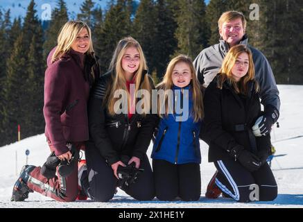 (LtoR) Queen Maxima, Princess Catharina-Amalia, Princess Ariane and King Willem-Alexander of the Netherlands during the annual photo call in Lech am Arlberg, Austria, 25 February 2019. The Dutch royal family have spent winter vacations here since 1959. - 20190225 PD2703 - Rechteinfo: Rights Managed (RM) Stock Photo
