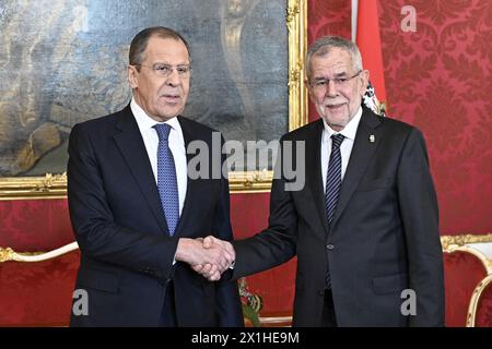 Russian Foreign Minister Sergei Lavrov (L) is greeted by Austrian President Alexander Van der Bellen prior to a meeting in Vienna, Austria, on March 14, 2019. - 20190314 PD3258 - Rechteinfo: Rights Managed (RM) Stock Photo