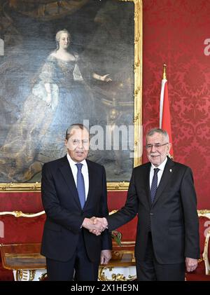 Russian Foreign Minister Sergei Lavrov (L) is greeted by Austrian President Alexander Van der Bellen prior to a meeting in Vienna, Austria, on March 14, 2019. - 20190314 PD3259 - Rechteinfo: Rights Managed (RM) Stock Photo
