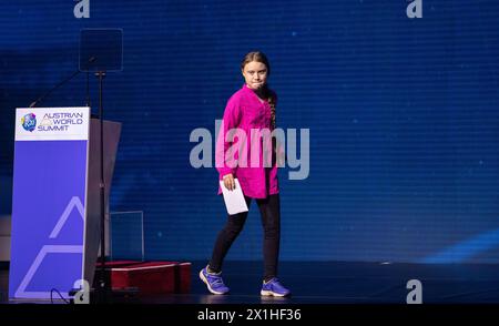 R20 Austrian World Summit 2019 - The opening ceremony of the R20 Regions of Climate Action Austrian World Summit in Vienna, Austria, on May 28, 2019. PICTURE:   Swedish climate activist Greta Thunberg gives a speech - 20190528 PD1250 - Rechteinfo: Rights Managed (RM) Stock Photo