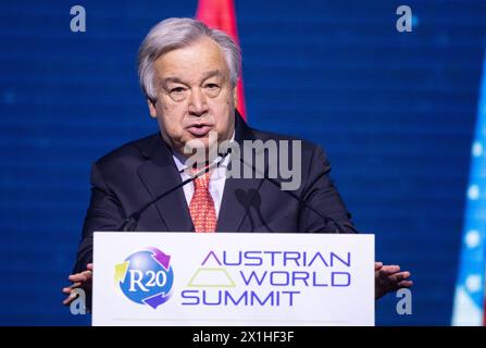 R20 Austrian World Summit 2019 - The opening ceremony of the R20 Regions of Climate Action Austrian World Summit in Vienna, Austria, on May 28, 2019. PICTURE:   UN Secretary General Antonio Guterres gives a speech - 20190528 PD1619 - Rechteinfo: Rights Managed (RM) Stock Photo