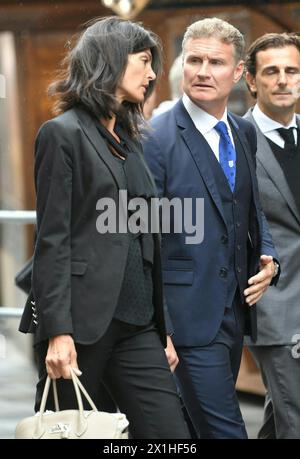 British former Formula One racing driver David Coulthard and his wife Karen Minier arrive to attend the funeral ceremony for late Austrian three-time Formula One world champion Niki Lauda at the Stephandsdom (St Stephen's Cathedral in Vienna on May 29, 2019. - 20190529 PD2361 - Rechteinfo: Rights Managed (RM) Stock Photo