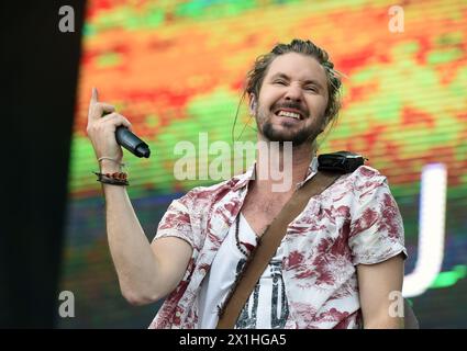 South African singer Jeremy Loops performing at the 'Frequency 2019' festival in St. Poelten, Austria. 15 August 2019. - 20190815 PD4124 - Rechteinfo: Rights Managed (RM) Stock Photo
