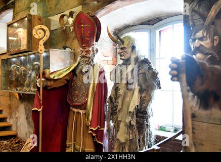 Feature - Krampus -  Saint Nicholas, Krampus and Perchten masks during exhibition on Hallein, Austria, on 25 th October 2019. - 20191025 PD16470 - Rechteinfo: Rights Managed (RM) Stock Photo