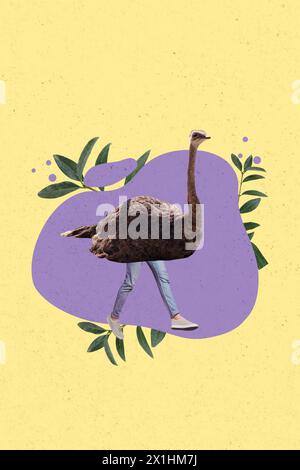 Sketch image composite trend artwork 3D photo collage of ingonito personage bodyless ostrich stand on human legs at plant flower leaver Stock Photo