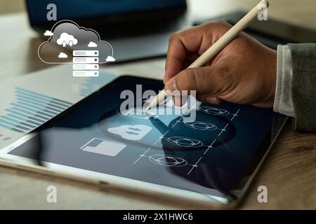 data management cloud Data transfer file of between folder, Backup data Document Management System Stock Photo