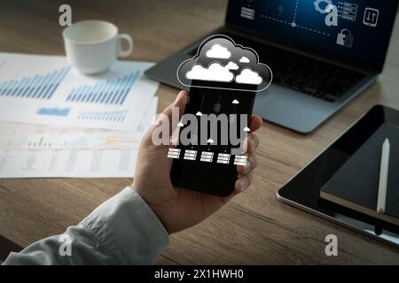 data management cloud Data transfer file of between folder, Backup data Document Management System Stock Photo
