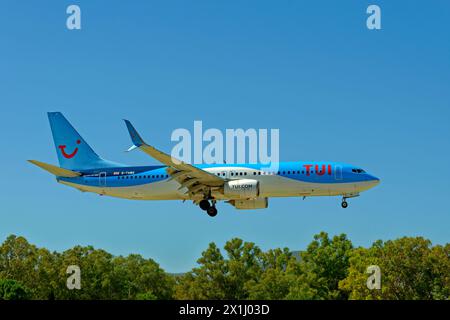 TUI Aircraft coming in to an airport landing. Stock Photo