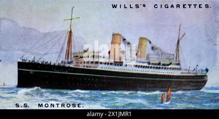 S.S. Montrose of the Canadian Pacific Atlantic fleet, operating summer passenger services from Liverpool to Quebec and Montreal, and in the winter from Liverpool to St. John, New Brunswick. One of a set of fifty cigarette cards produced in 1924 under the title Merchant Ships of the World. Produced by W.D. and H.O. Wills of Bristol and London, a part of Imperial Tobacco Company of Great Britain and Ireland Limited. Stock Photo
