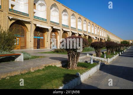 Exterior view of the handicraft market building in Naqsh-e Jahan Square, UNESCO World Heritage Site. Isfahan, Iran. Stock Photo