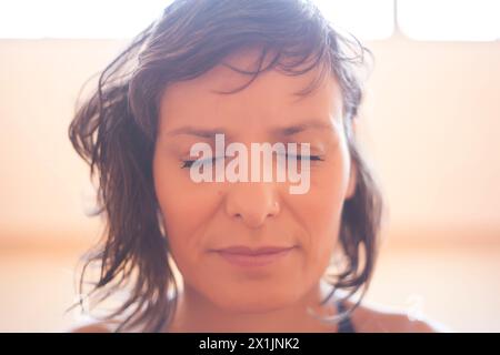 woman Yogi in close-up meditating Stock Photo