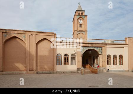 Clock tower at the entrance gate to the 17th century Holy Savior Cathedral (Vank Cathedral) in the New Julfa, Armenian quarter of Isfahan, Iran. Stock Photo