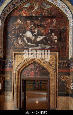 Old paintings inside the 17th century Holy Savior Cathedral (Vank Cathedral) in the New Julfa, Armenian quarter of Isfahan, Iran. Stock Photo
