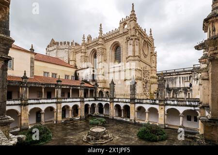 The Templar Castle and the Convent of the Knights of Christ in Tomar, Portugal is a unique monument in the history of the western world. Stock Photo