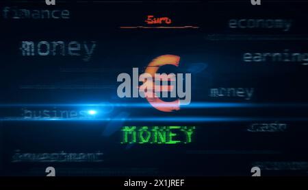 Currency dollar euro yen poud yuan symbol technology concept. Abstract sign on glitch screens 3d illustration. Stock Photo