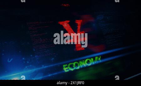 Currency dollar euro yen poud yuan symbol technology concept. Abstract sign on glitch screens 3d illustration. Stock Photo