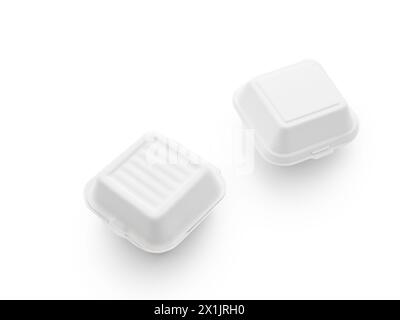 White square container for food takeaway burger top view isolated on white background Stock Photo