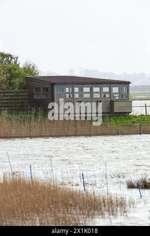 The Eric Morecambe hide viewed from the Allen Hide Leighton Moss Stock Photo