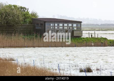 The Eric Morecambe hide viewed from the Allen Hide Leighton Moss Stock Photo