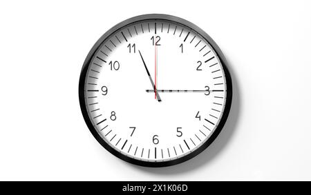 Time at quarter past 11 o clock - classic analog clock on white background - 3D illustration Stock Photo