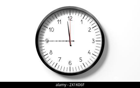 Time at quarter to 12 o clock - classic analog clock on white background - 3D illustration Stock Photo