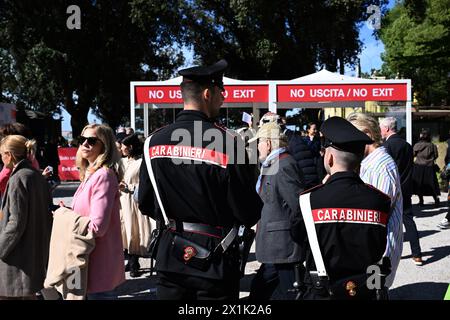 Venedig, Italy. 17th Apr, 2024. Police officers stand on the grounds of the Art Biennale in Venice. The Biennale Arte opens on 20.04.2024 and runs until 24.11.2024. Credit: Felix Hörhager/dpa/Alamy Live News Stock Photo