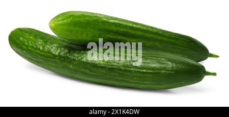 Two long fresh cucumbers isolated on white Stock Photo