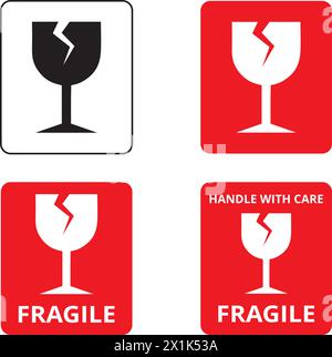 Fragile, glass and handle with care banners on a white background Stock Vector