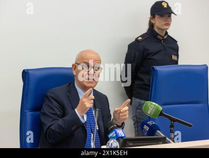 Milano, Italia. 17th Apr, 2024. Il Questore di Milano Giuseppe Petronzi Incontra la stampa per il resoconto dell'anno di attività della Polizia di Stato - Cronaca - Milano, Italia - Mercoledì, 17 Aprile 2024 (foto Stefano Porta/LaPresse) The Police Commissioner of Milan Giuseppe Petronzi meets the press for the report on the year of activity of the State Police - News - Milano, Italy - Wednesday, April 17, 2024 (photo Stefano Porta/LaPresse) Credit: LaPresse/Alamy Live News Stock Photo