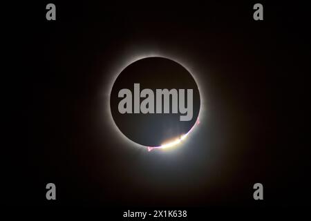 Total Solar Eclipse with Baily's Beads and Corona Glow, Spiceland Stock Photo