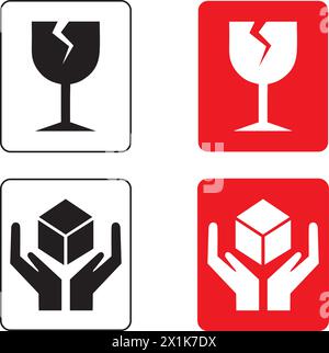 Glass and handle with care packaging banners on a white background Stock Vector