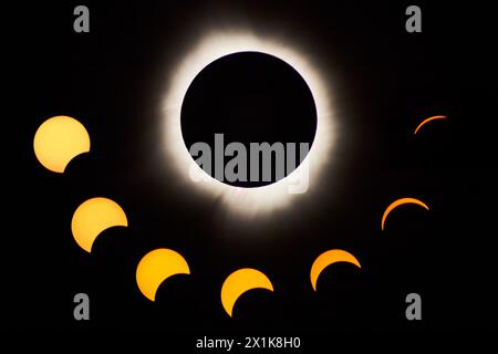 Total Solar Eclipse Stages with Glowing Corona, Spiceland, Indiana Stock Photo